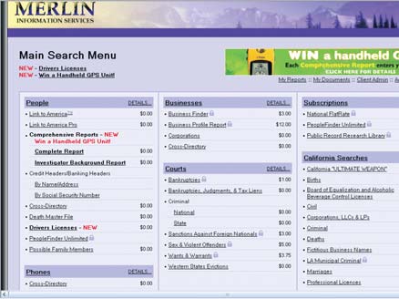 Merlin Information System menu screenshot